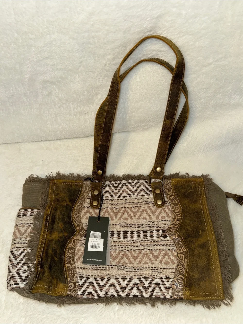Myra Bag Brown & Cream Woven Tribal Tote - Picture 12 of 12